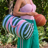 Barrel Bag – Green Blue Stripe